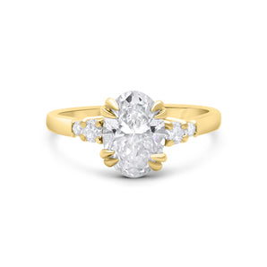 Katielee | Oval Moissanite 4 Side Stone 14k Yellow Gold Engagement Ring - Diamond Daughters, Front View