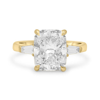 front view 14k yellow gold 3 stone custom engagement ring