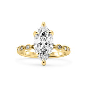 Storm | Marquise Milgrain Accent Stone 14K Yellow Gold Engagement Ring - Diamond Daughters, Front View