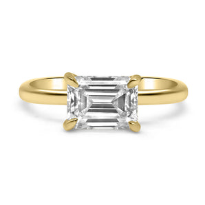 Maci | Emerald Moissanite Solitaire 14k Yellow Gold Engagement Ring - Diamond Daughters, Front View