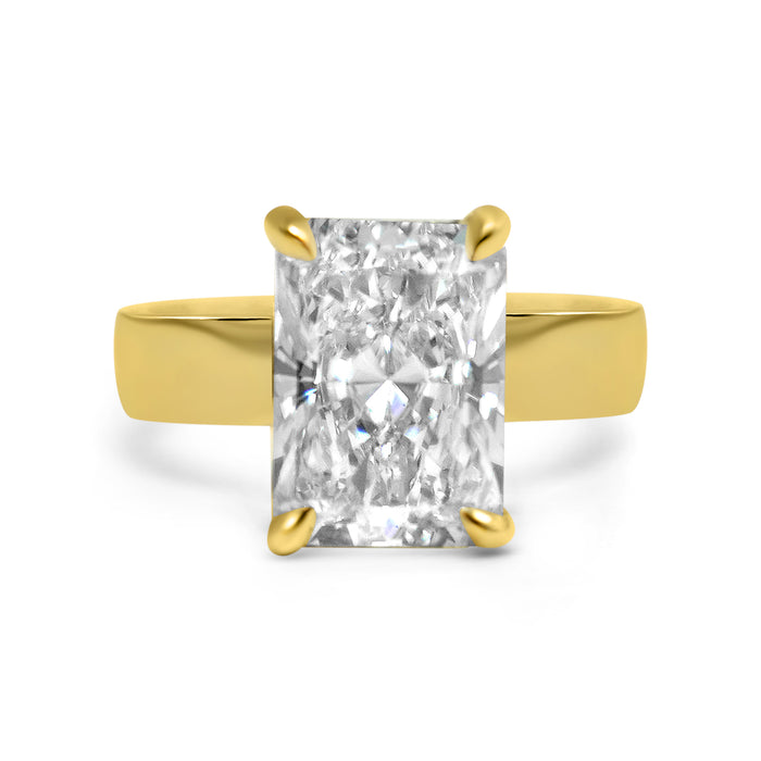 Rhiza | Radiant Solitaire Flat Shank 14k Yellow Gold Engagement Ring - Diamond Daughters,  Front View