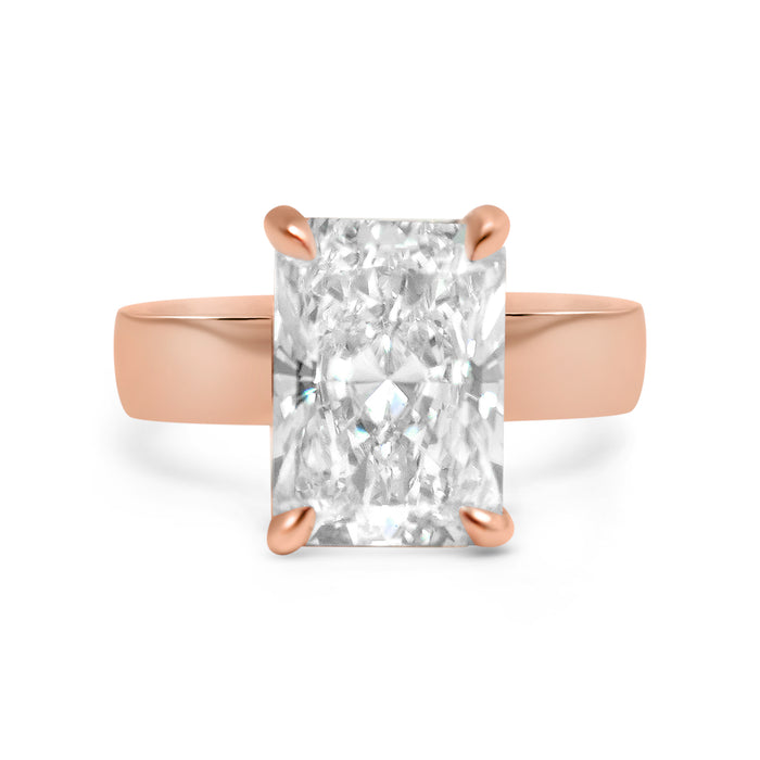 Rhiza | Radiant Solitaire Flat Shank 14k Rose Gold Engagement Ring - Diamond Daughters,  Front View