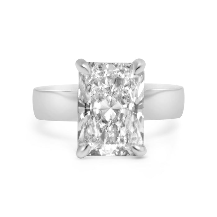 Rhiza | Radiant Solitaire Flat Shank 14k White Gold Engagement Ring - Diamond Daughters,  Front View