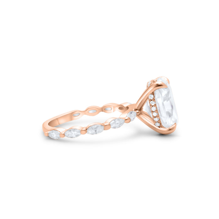 Viviana | Oval Moissanite Marquise Accent Stone Hidden Halo 14K Rose Gold Engagement Ring - Diamond Daughters, Side View