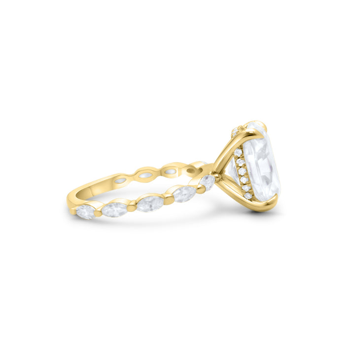 Viviana | Oval Moissanite Marquise Accent Stone Hidden Halo 14K Yellow Gold Engagement Ring - Diamond Daughters, Side View