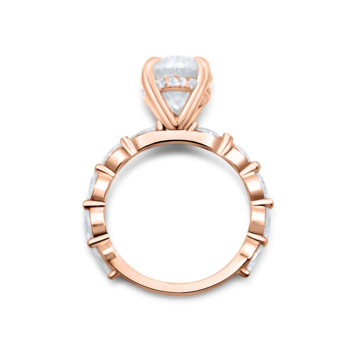 Viviana | Oval Moissanite Marquise Accent Stone Hidden Halo 14K Rose Gold Engagement Ring - Diamond Daughters, Top View