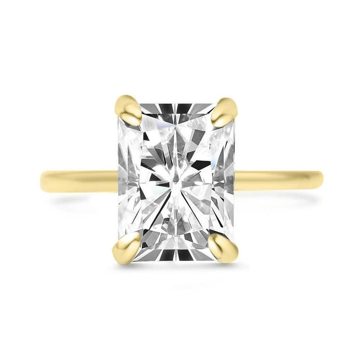 4.06 CT Radiant Lab Grown Diamond Solitaire 14K Yellow Gold Engagement Ring - Diamond Daughters, Top Hand View, Front View