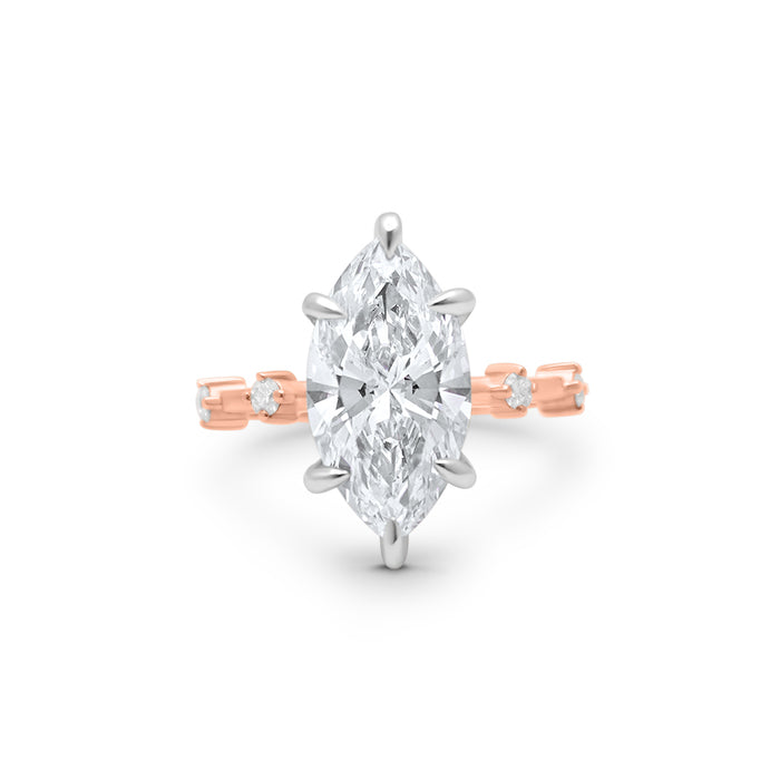 Alyssa | Marquise Moissanite Hidden Halo Accent Stone 14k Rose Gold Engagement Ring - Diamond Daughters, Front View