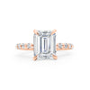 Teresa | Bezeled Emerald Round Ideal Cut Shank 14K Rose Gold Engagement Ring - Diamond Daughters, Front View