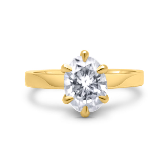 Tammy | Oval Moissanite Solitaire 14K Yellow Gold Engagement Ring - Diamond Daughters, Front View