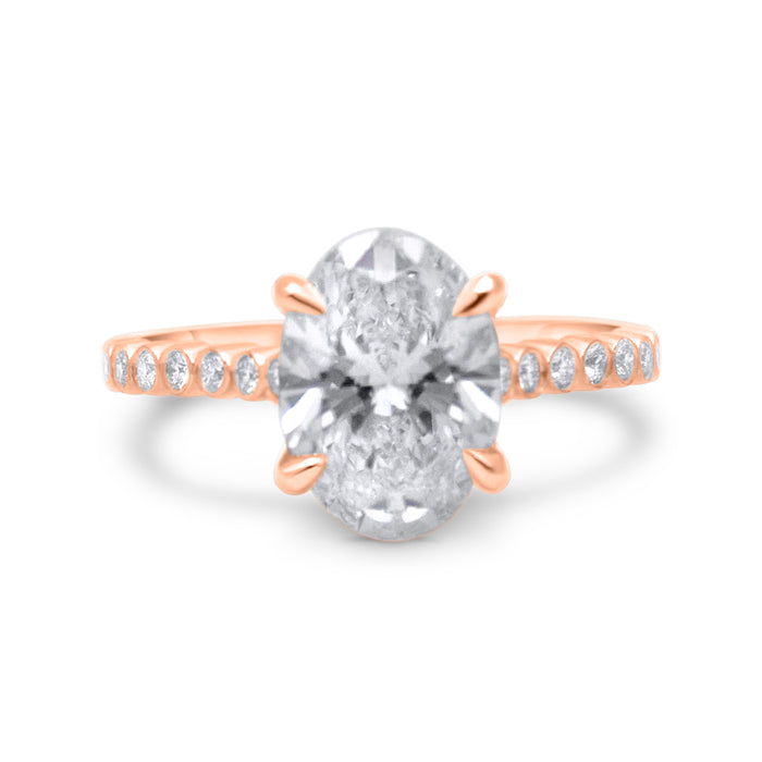 Madison | Oval Cathedral Pedal Gallery Pave 14k Rose Gold Engagement Ring - Diamond Daughters, Front View