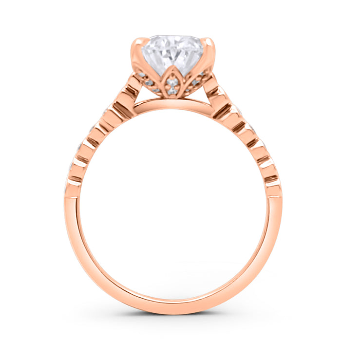 Madison | Oval Cathedral Pedal Gallery Pave 14k Rose Gold Engagement Ring - Diamond Daughters, Front View