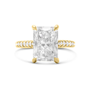 Lily| Radiant Hidden Halo Shank Accent Diamond 14K Yellow Gold Engagement Ring - Diamond Daughters, Front View