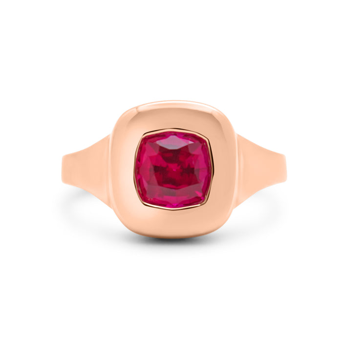 Mallory | Bezel Ruby 14k Rose Gold Engagement Ring - Diamond Daughters, Front View