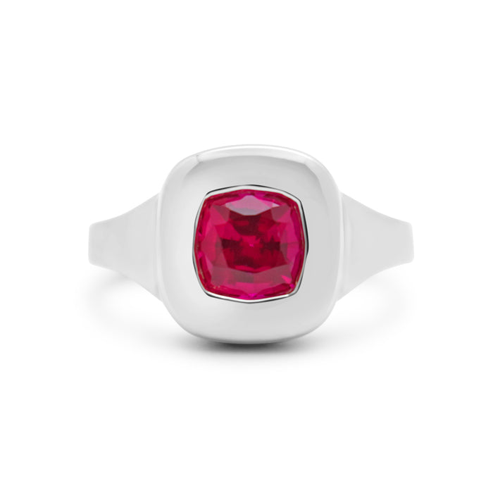 Mallory | Bezel Ruby 14k White Gold Engagement Ring - Diamond Daughters, Front View