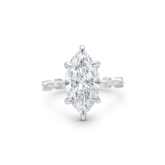 Alyssa | Marquise Moissanite Hidden Halo Accent Stone 14k White Gold Engagement Ring - Diamond Daughters, Front View