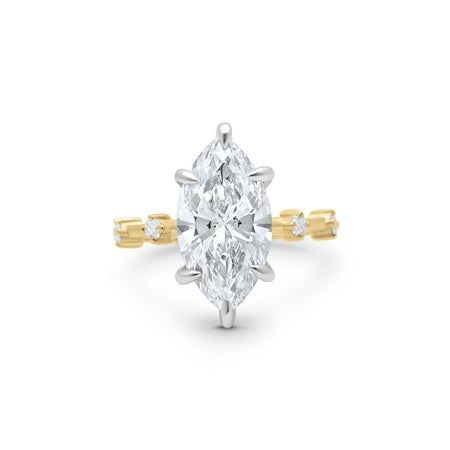 Alyssa | Marquise Moissanite Hidden Halo Accent Stone 14k Yellow Gold Engagement Ring - Diamond Daughters, Front View