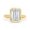 Danae | Bezel Emerald Hidden Halo 14K Yellow Gold Engagement Ring - Diamond Daughters, Front View