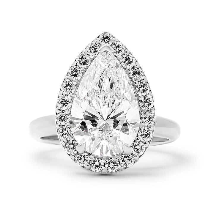 Janika | Pear Zero Gap Halo 14K White Gold Engagement Ring - Diamond Daughters, Front View