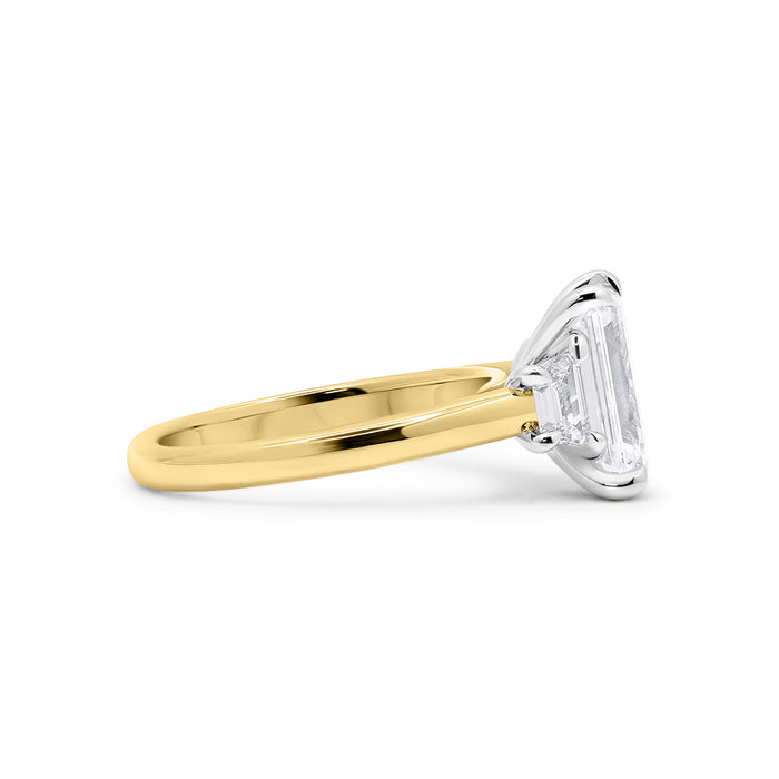 Corrine| Emerald Trapezoid Side Stone Moissanite 14K Yellow Gold Engagement Ring - Diamond Daughters, Side View