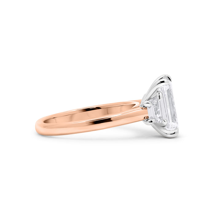 Corrine| Emerald Trapezoid Side Stone Moissanite 14K Rose Gold Engagement Ring - Diamond Daughters, Side View