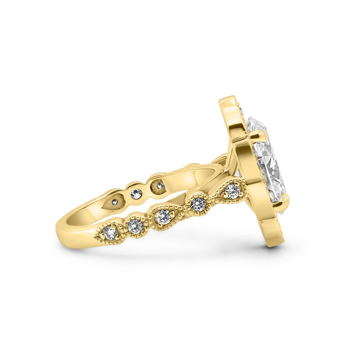 Jean | Mill Grain Halo And Shank 14K Yellow Gold Engagement Ring - Diamond Daughters, Side View