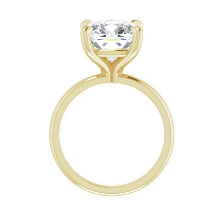 Cushion Moissanite Solitaire 14K Yellow Gold Engagement Ring 9.5mm Around 4.20ct- DIamond Daughters, Front View