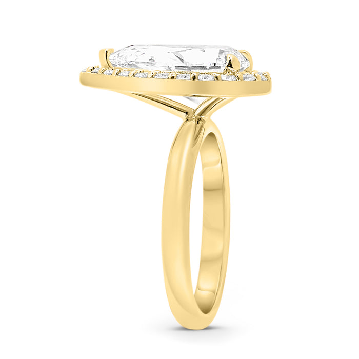 Janika | Pear Zero Gap Halo 14K Yellow Gold Engagement Ring - Diamond Daughters, Top Side View