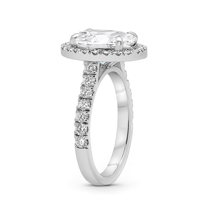 Stephanie | Oval Halo Accent Stone 14K White Gold Engagement Ring - Diamond Daughters, Top Side View