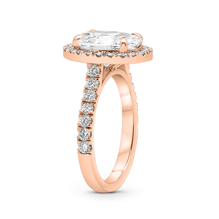 Stephanie | Oval Halo Accent Stone 14K Rose Gold Engagement Ring - Diamond Daughters, Top Side View