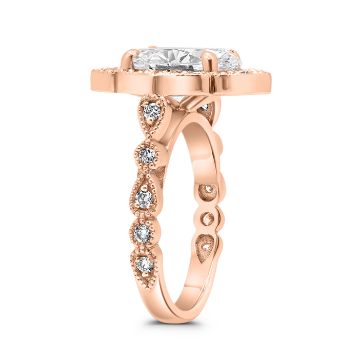 Jean | Mill Grain Halo And Shank 14K Rose Gold Engagement Ring - Diamond Daughters, Top Side View