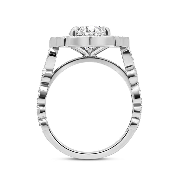 Jean | Mill Grain Halo And Shank 14K White Gold Engagement Ring - Diamond Daughters, Top View