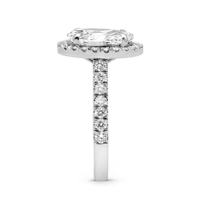 Stephanie | Oval Halo Accent Stone 14K White Gold Engagement Ring - Diamond Daughters, Top Side View