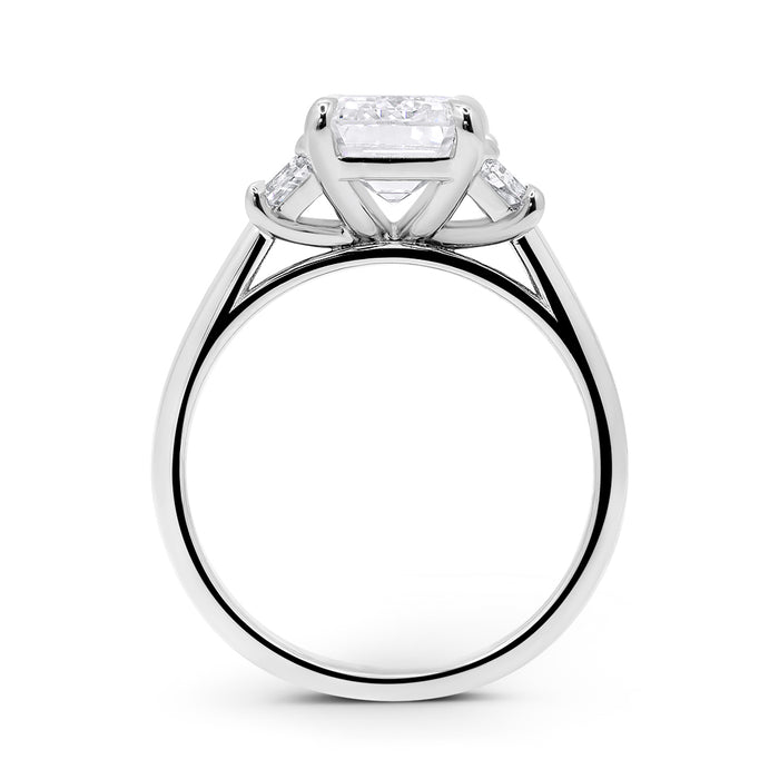 Corrine| Emerald Trapezoid Side Stone Moissanite 14K White Gold Engagement Ring - Diamond Daughters, Top View