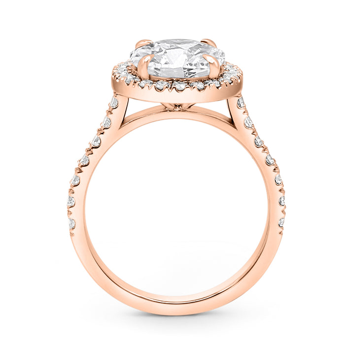 Stephanie | Oval Halo Accent Stone 14K Rose Gold Engagement Ring - Diamond Daughters, Top View