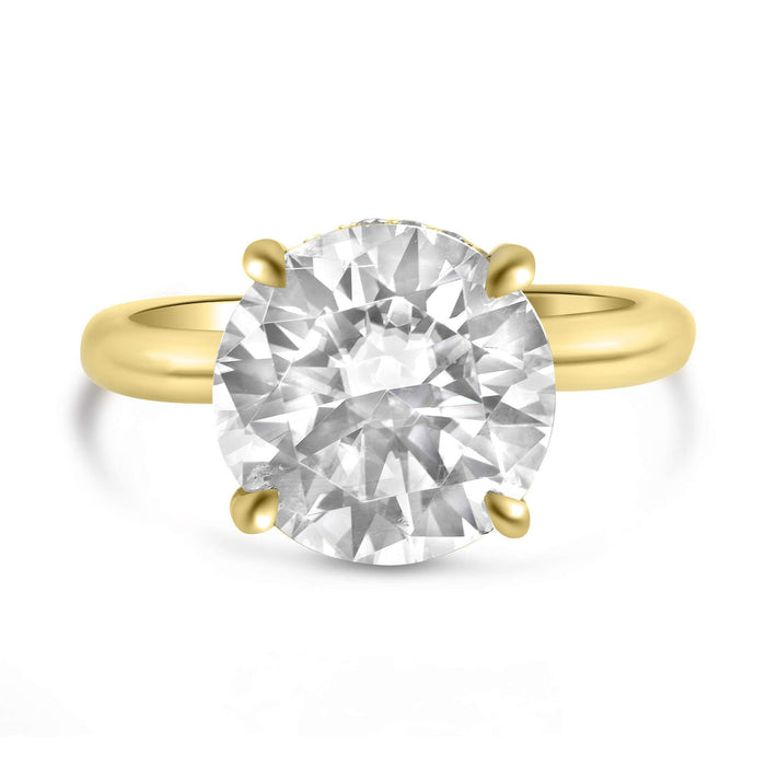 Agnes | Round Moissanite Hidden Halo Accent Diamonds 14K Yellow Gold Engagement Ring - Diamond Daughters, Front View