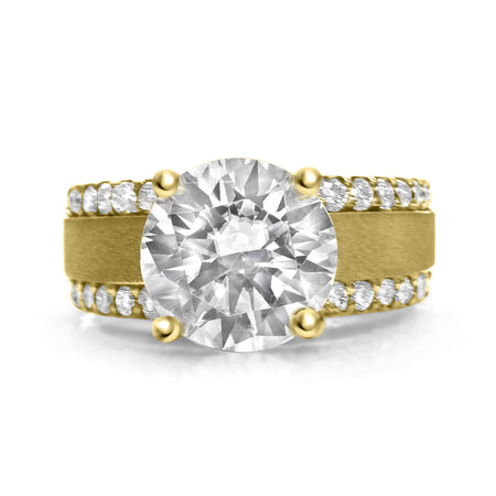 Alana | Round Moissanite Shank Accent Diamonds 14K Yellow Gold Engagement Ring - Diamond Daughters, Front View