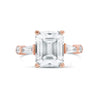 Alexis | Emerald Moissanite Baguette And Round Accent Stone 14K Rose Gold Engagement Ring - Diamond Daughters, Front View