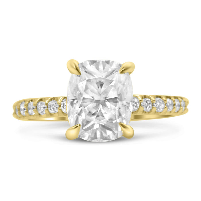 Ally| Elongated Cushion 14k Yellow Gold Moissanite Engagement Ring - Diamond Daughters, Front View