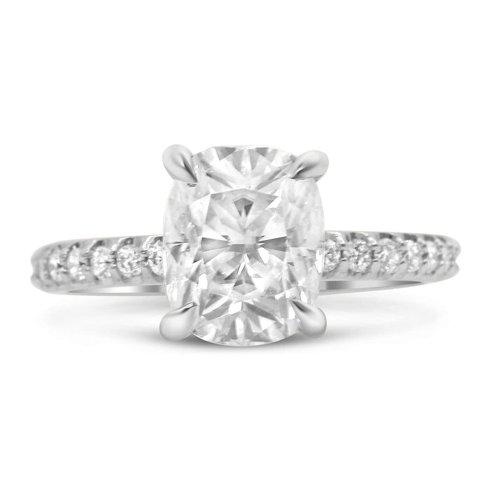 Ally| Elongated Cushion 14k White Gold Moissanite Engagement Ring - Diamond Daughters, Front View 