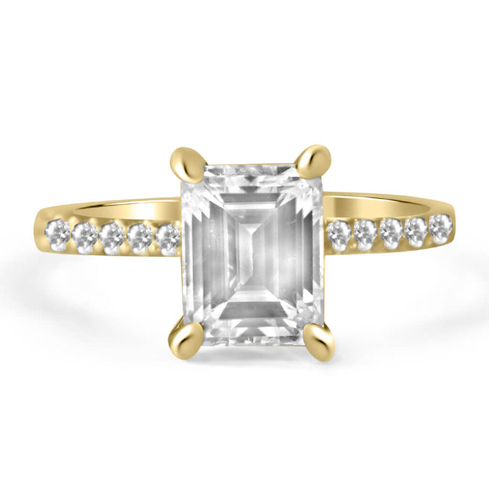 Ally | Emerald Moissanite 14k Yellow Gold Engagement Ring - Diamond Daughters, Front View