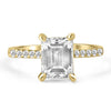 Ally | Elongated Emerald Moissanite 14k Yellow Gold Engagement Ring - Diamond Daughters, Front View