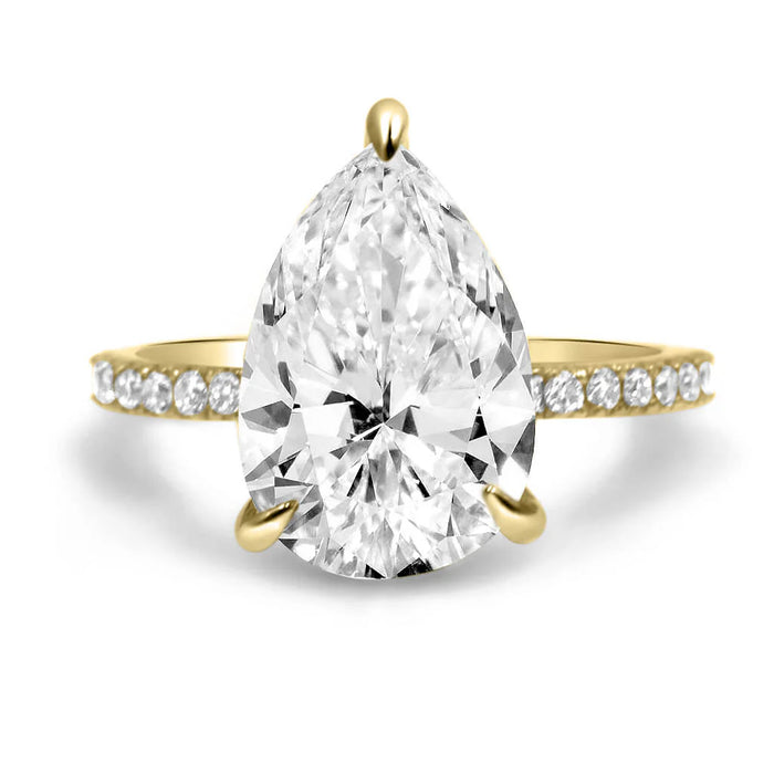 Ally | Pear Moissanite 14k Yellow Gold Engagement Ring - Diamond Daughters, Front View