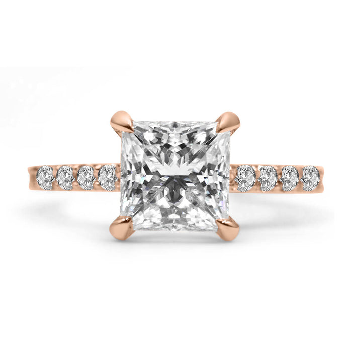 Ally | Princess Moissanite 14k Rose Gold Engagement Ring - Diamond Daughters, Front View