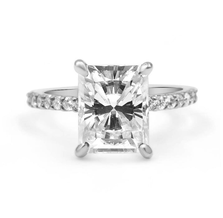 Ally | Radiant Moissanite 14k White Gold Engagement Ring - Diamond Daughters, Front View