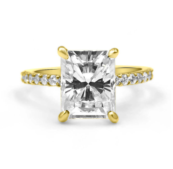 Rose | Radiant Moissanite 14k Yellow Gold Engagement Ring - Diamond Daughters, Front View