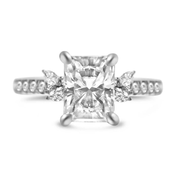 Amber| Radiant Accent Stone 14K White Gold Engagement Ring - Diamond Daughters, Front View