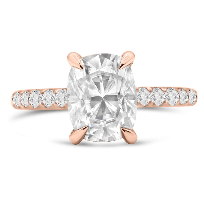 Andrea | Elongated Cushion Moissanite  14k Rose Gold Engagement Ring - Diamond Daughters, Front View