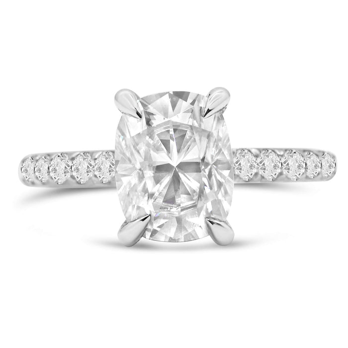 Andrea | Elongated Cushion Moissanite  14k White Gold Engagement Ring - Diamond Daughters, Front View