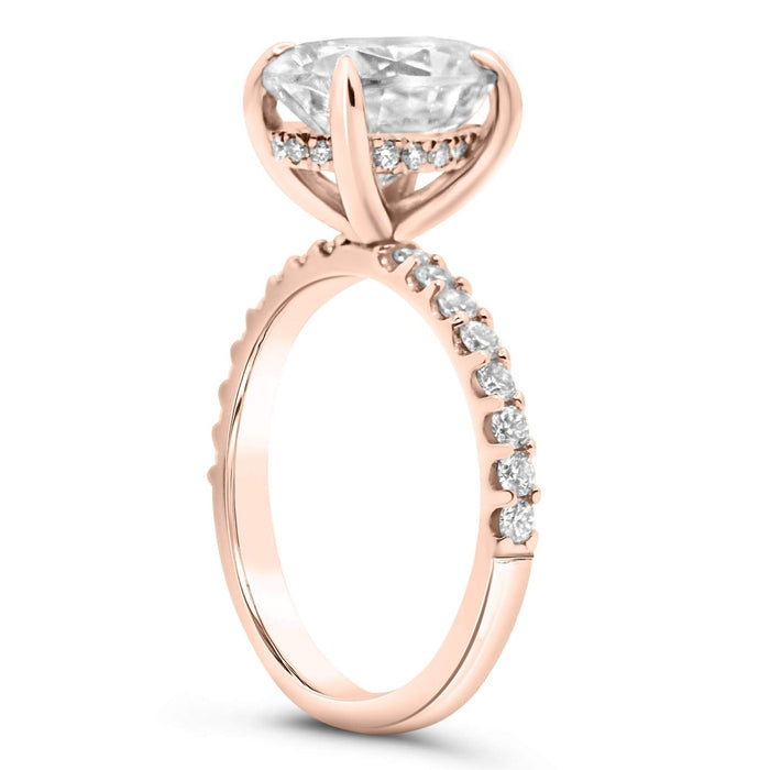 Andrea | Oval Moissanite 14k Rose Gold Engagement Ring - Diamond Daughters, Top Side View